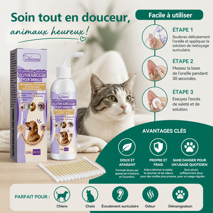🍁💖Nettoyant doux pour les oreilles des animaux – Formule sans odeur pour chiens et chats