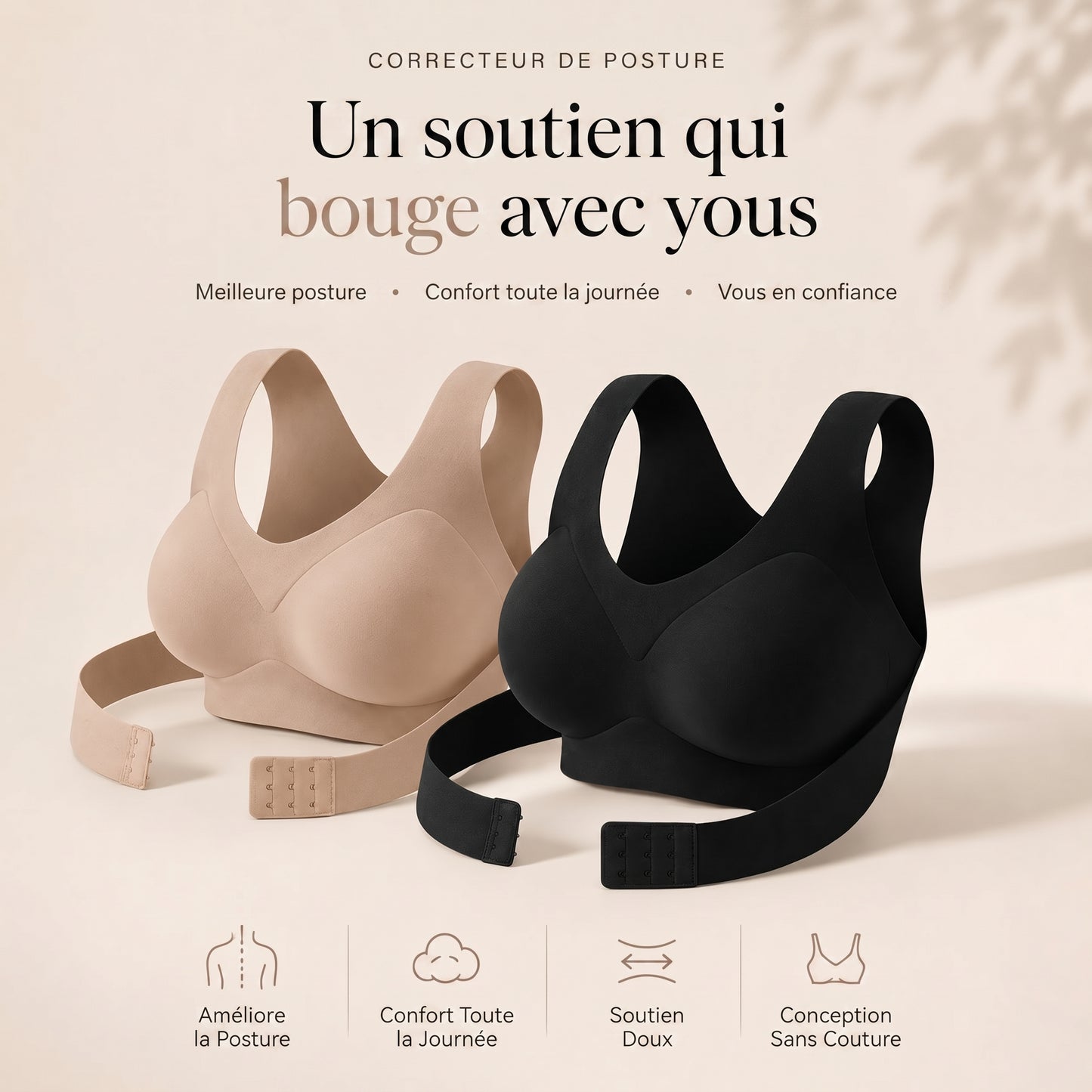 Vnproo®🌼💖Soutien-Gorge De Posture Sans Armatures À Fermeture Avant Et Dos Croisé